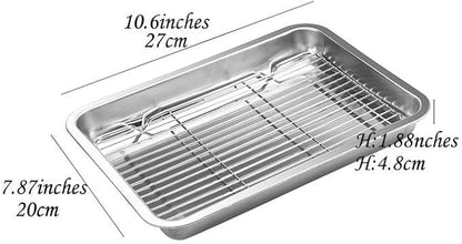 2 Set Baking Pan Roaster Broiler Pan with Grill Rack 10.6"* 7.8"*1.9"
