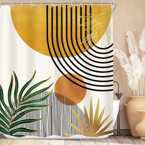 Mid Century Boho Abstract Modern Sun Minimalist Bathroom Shower Curtain Set