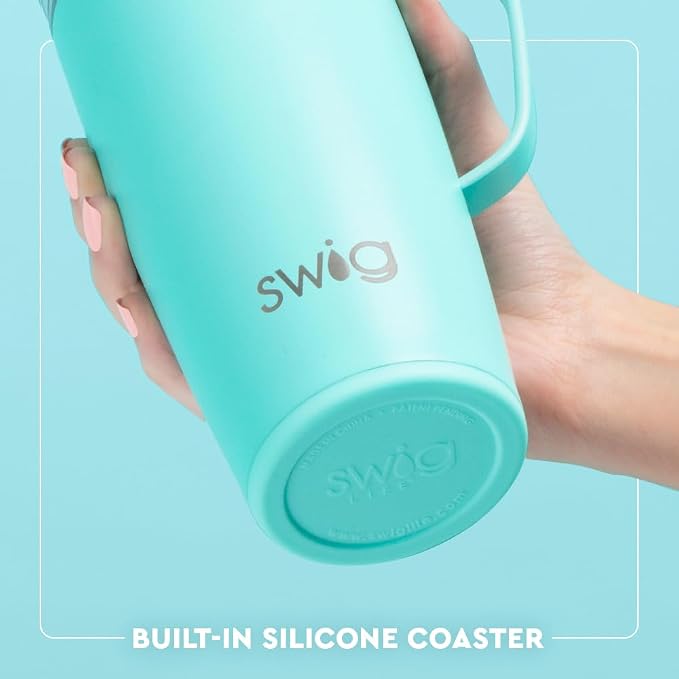 Swig Life 22oz Travel Mug, Insulated Tumbler with Handle and Lid, Travel Coffee Mug, Cup Holder Friendly, Stainless Steel 22 oz Tumbler, Reusable Insulated with Lid (Blue Lagoon)