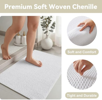 Triohero Toilet Rug, Thin Toilet Rugs U Shaped Washable Non Slip Absorbent Quick Dry Low Pile Toilet Mat, White 20"x24" U Shape