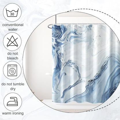 AWERT Blue Marble Shower Curtain - Waterproof for Bathroom Decor, Printed Washable with Hooks, 60x72 Inch