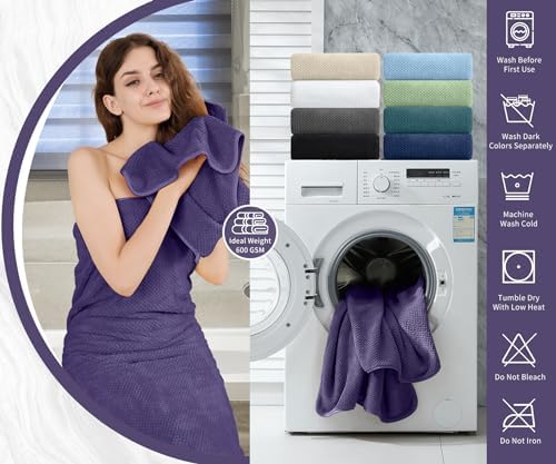 8 Piece Bathroom Towel Set |2 Oversized Large Bath Towels Sheet,2 Hand Towels and 4 Washcloths| 600GSM Ultra Soft Luxury Premium Towel Set Highly Absorbent Quick Dry Hotel Towel Collection,Purple Grey