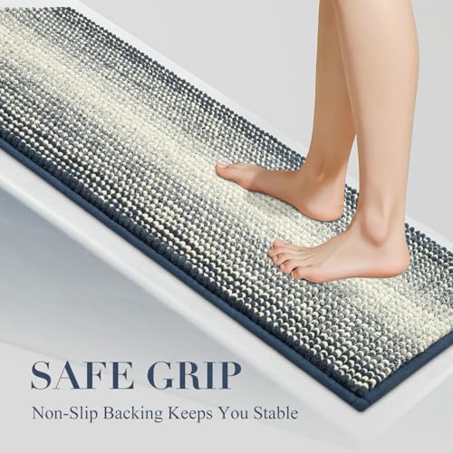 BSICPRO Bathroom Rugs, 20x32 Chenille Bath Mats, Haze Blue