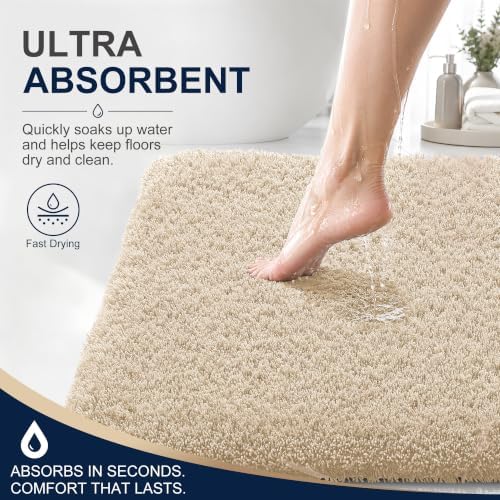 OLANLY Microfiber Bathroom Runner Rugs 47x24, Soft Absorbent Bath Mat, Sand