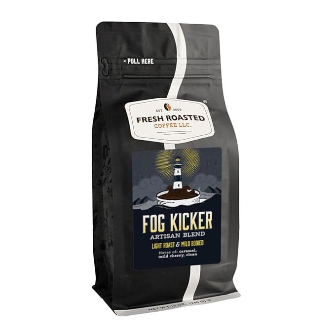 Fresh Roasted Coffee, Fog Kicker Whole Bean Coffee, Light Roast, Kosher, 12 oz