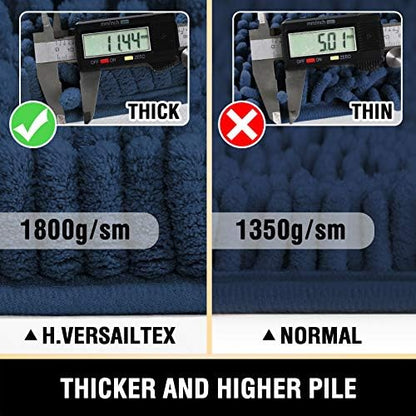 H.VERSAILTEX Bathroom Mats - Non Slip Luxury Chenille Bath Rugs, Extra Soft Absorbent Shaggy, Fast Dry - Sets of 2 (Navy, 24" x 36"/20" x 32")
