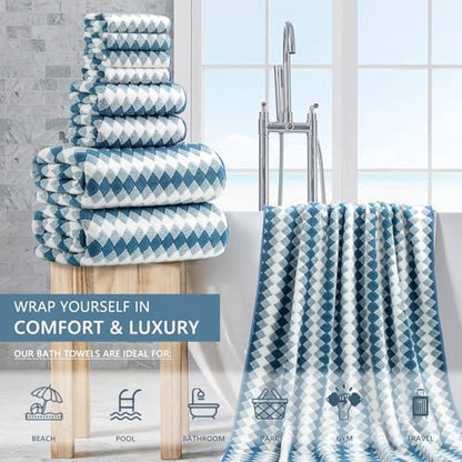 8 Piece Bathroom Towel Set |2 Oversized Bath Towels,2 Hand Towels,4 Washcloths| 600GSM Soft Hotel Towel Set Large Bath Sheet for Bathroom,Highly Absorbent Quick Dry Bath Towel Collections,Blue