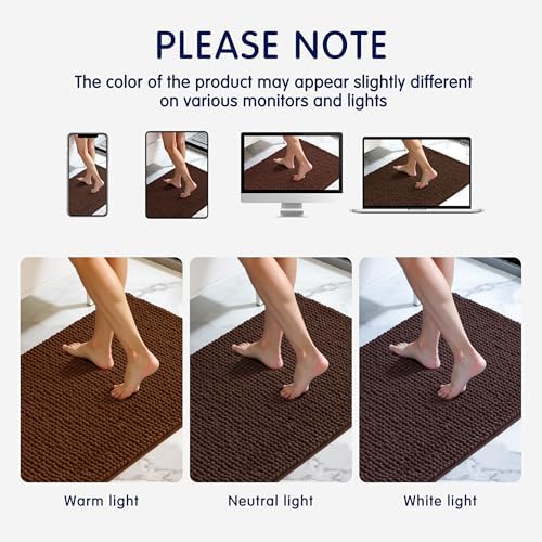 SUBRTEX Bathroom Rugs, 24" x 60" Chenille Bath Rug Soft Short Plush Bath Mat Soft Shower Mat Water Absorbent Shower Mat Quick Dry Machine Washable, Chocolate