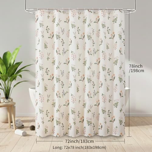 Colorful Star Farmhouse Beige Floral Linen Shower Curtain, 72" W x 78" L