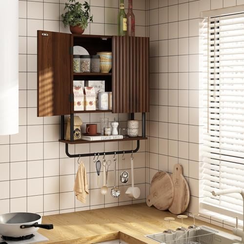 RUSTOWN Fluted Bathroom Wall Cabinet with 2 Doors, 3-Tier Medicine Cabinet