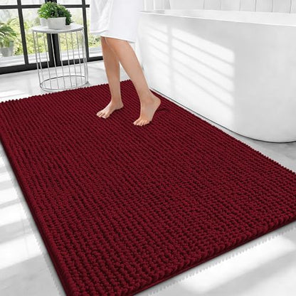 OLANLY Thick Chenille Large Bathroom Rugs Mats 40x32, Burgundy