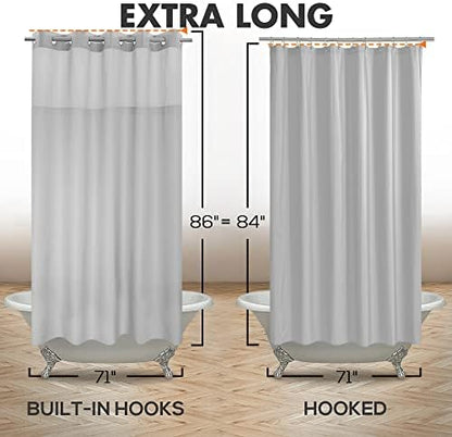 River Dream Extra Long No Hook Shower Curtain with Snap-in Liner, Grey