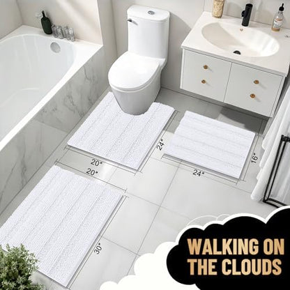 OLANLY Thick Large Bathroom Rugs 44x32, Soft Chenille Bath Rugs, White