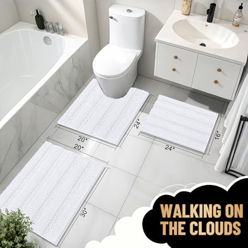 OLANLY Thick Bathroom Runner Rugs 47x20, Soft Chenille Bath Rugs, White