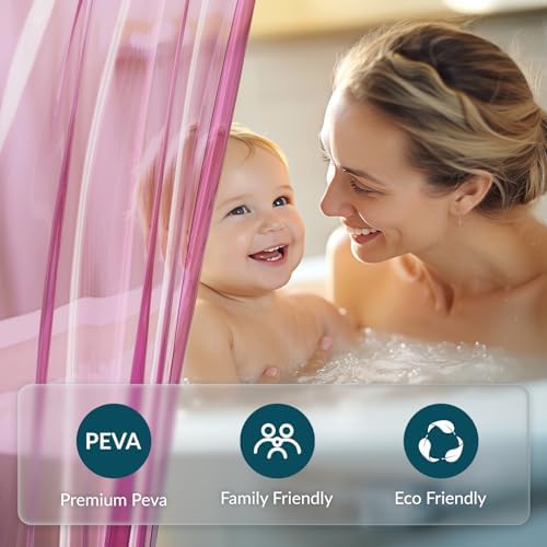 Titanker Shower Curtain Liner, Plastic Shower Liner PEVA 72 x 72 Lightweight Waterproof Shower Curtains for Bathroom with Magnets and Grommets, Clear Pink