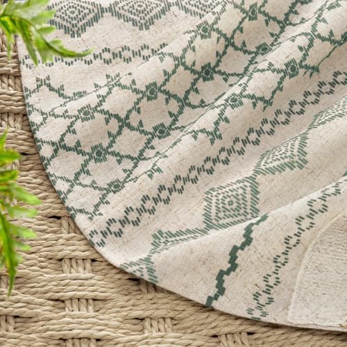 Dark Green Boho Linen Shower Curtain,72" W x 72" L