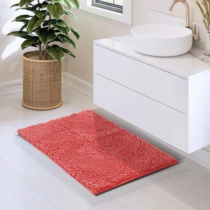 Hearth & Harbor Bathroom Rugs, Chenille Bath Mat - Machine Washable Bath Mats for Bathroom Non-Slip Backing Rubber, Quick Dry Bathroom Mat - Rose Bath Rug, 17x24