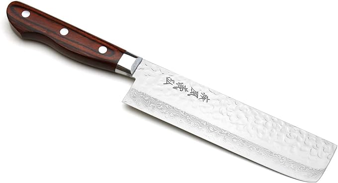 Yoshihiro VG10 16 Layer Hammered Damascus Stainless Steel Nakiri Vegetable Knife 6.5'' (165mm)