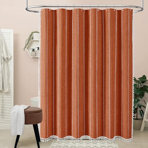 BTTN 72x96 Extra Long Linen Heavy Duty Shower Curtain Set, Burnt Orange