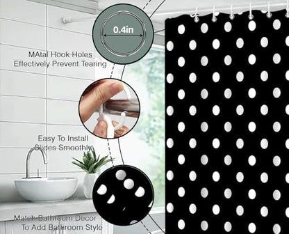 Polka Dot Shower Curtain Black White Retro Spot Vintage Fabric Decorative Bathroom Curtains with Hooks,70" Wx75 H