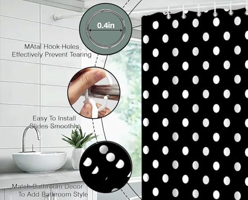 Polka Dot Shower Curtain Black White Retro Spot Vintage Fabric Decorative Bathroom Curtains with Hooks,67" Wx70 H