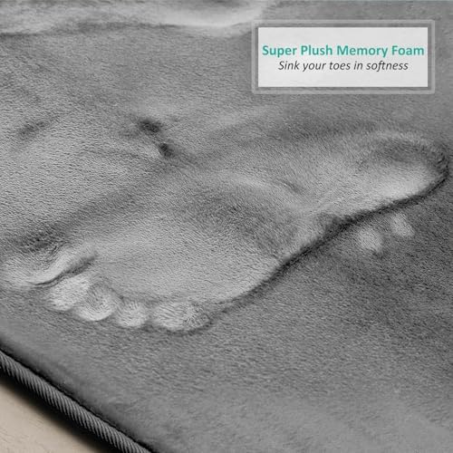 Clara Clark 3 Piece Bathroom Rugs, Velvet Memory Foam Bath Mat Set, Non-Slip Bath Rugs, Machine Wash, Dries Quickly, Ultra Soft Plush Bath Mats for Bathroom, 17 x 24/20 x 32 / Contour, Grey