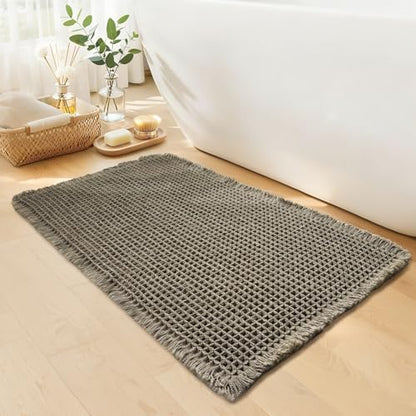 Waffle Bath Mat, Boho Bathroom Rugs Non Slip Washable, 20" x 32"