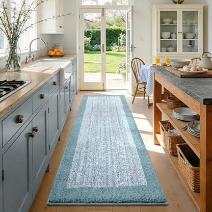 60x24 Bathroom Rugs Non Slip Washable, Soft Absorbent Bath Mat Dusty Blue