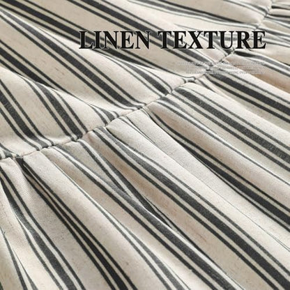 Farmhouse Shower Curtain Ruffle Linen Cream-Black Stripe 72"W x 90"L
