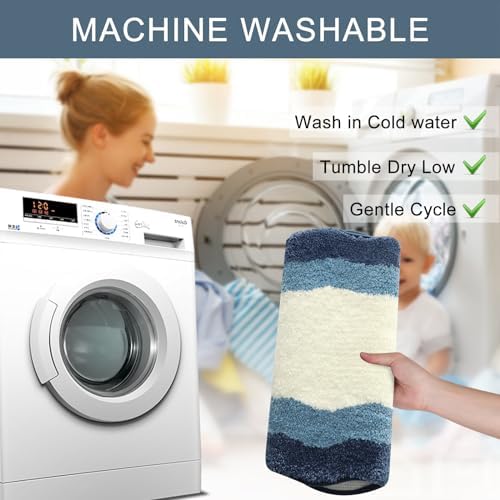 HAOCOO Bathroom Rugs 18x25 inch, Extra Soft Non Slip Blue Irregular Shape Bath Rugs, Microfiber Absorbent Washable Small Rug Bath Mats for Bathroom Floor Door Mat Tub Shower