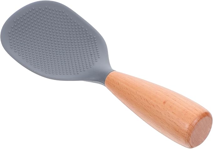 MAGICLULU Silicone Wooden Rice Paddle Kitchen Utensils Cooking Ladle Handle (Grey)