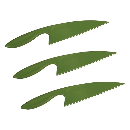 San Jamar Lettuce Knife Plastic Knife with Serrated Edge for Kitchens and Restaurants, Nylon, 0.5 X 4.25 X 15.5 Inches, Green (Pack of 3)