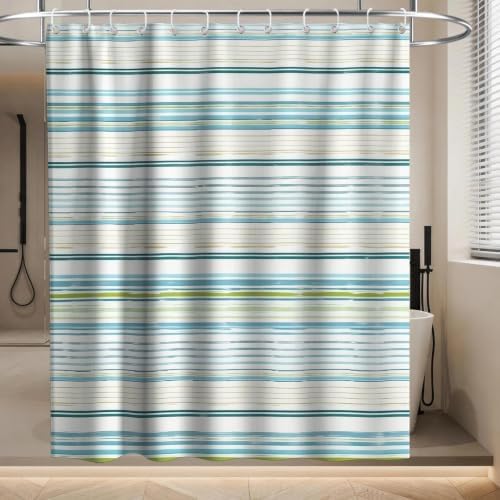Neutral Modern Striped Shower Curtain Abstract Luxury Aesthetic Ocean