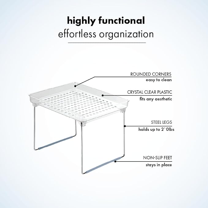 madesmart Stacking Shelf, Small, Vertical Storage with Airflow Holes, Organizer for Spices, Make-Up, Bottles & Jars, Blue