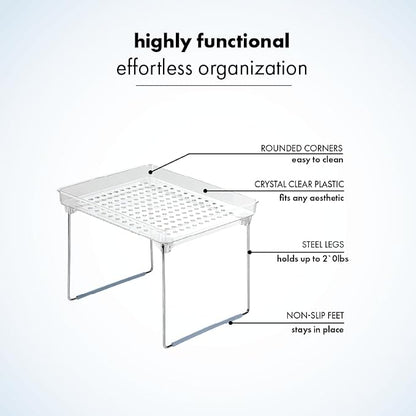 madesmart Stacking Shelf, Small, Vertical Storage with Airflow Holes, Organizer for Spices, Make-Up, Bottles & Jars, Blue