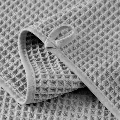 Microfiber Waffle Bath Towels, 4 Pieces, Soft, Absorbent, Fast Drying, Lint Free 430 GSM (27''x55''/68.58 cm x139.7 cm) (Silver+Dark Blue)