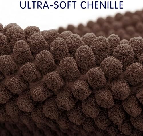 SUBRTEX Bathroom Rugs, 20" x 32" Chenille Bath Rug Soft Short Plush Bath Mat Soft Shower Mat Water Absorbent Shower Mat Quick Dry Machine Washable, Chocolate