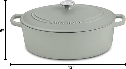 Cuisinart Chef's Classic Enameled Cast Iron Dutch Oven with Lid, Porcelain Enameled Interior, Oven Safe, Induction Compatible, 7-Quart, Oval, Sage