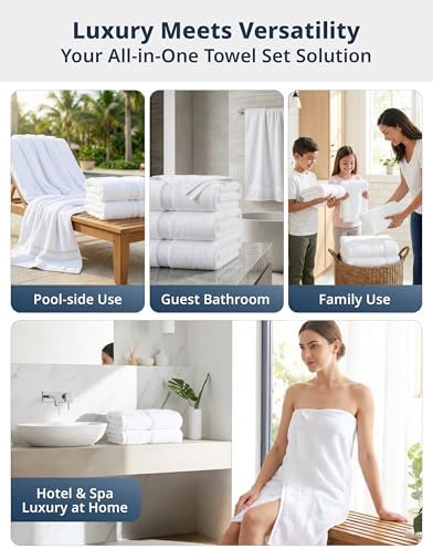 LANE LINEN Bath Sheets 100% Cotton 4 Pack Oversized Soft - White