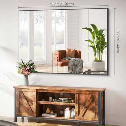 COFENY Black Bathroom Mirror, 48"X36" Rectangle Mirrors for Wall Metal Frame, Modern Vanity Wall Mirror for Bathroom Living Room, Entryway Hangs Horizontal or Vertical