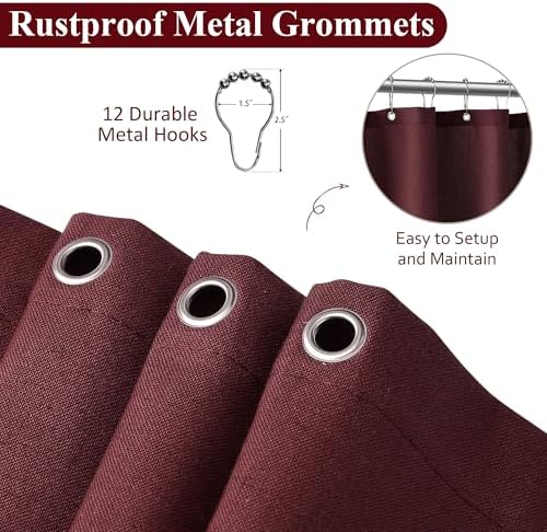 Naturoom Linen Shower Curtain 72 Inch Long for Bathroom Burgundy 1 Panel