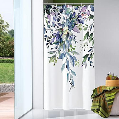Gibelle Green Eucalyptus Shower Curtain, Watercolor Floral Print, 60x72