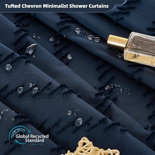 Siiluminisoy Extra Long Shower Curtains 72 x 84 Inches Tufted Chevron Navy Blue Shower Curtains Fabric for Bathroom Modern Shabby Chic Waterproof Cloth Shower Curtain