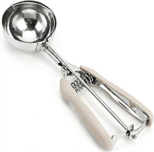 Ice Cream Scoop, 18/8 Stainless Steel Cookie Scoop, 5.3Tbsp/80ml/2.7oz Cookie Dough Scoop, Ice Cream Scooper with Trigger Release, Large Cookie Scooper (#12 White)