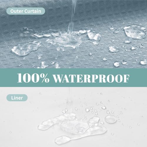 eachope No Hook Waffle Shower Curtain with Snap-in Liner, 71x80 Inch, Teal