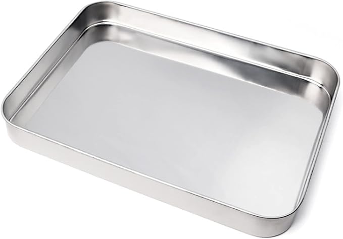 Baking Sheet with Rack Set, Sheet Pan With Rack, Heavy-Duty Stainless Steel Cookie Sheet Baking Pan Tray with Cooling Rack, Non-Toxic Easy to Clean and Dishwasher Safe (14.2x11x2.3 inches)