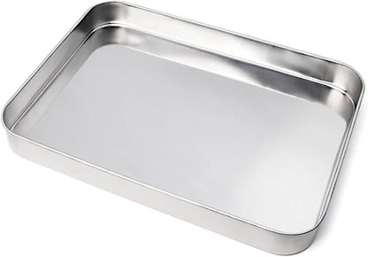 Baking Sheet with Rack Set, Sheet Pan With Rack, Heavy-Duty Stainless Steel Cookie Sheet Baking Pan Tray with Cooling Rack, Non-Toxic Easy to Clean and Dishwasher Safe (14.2x11x2.3 inches)