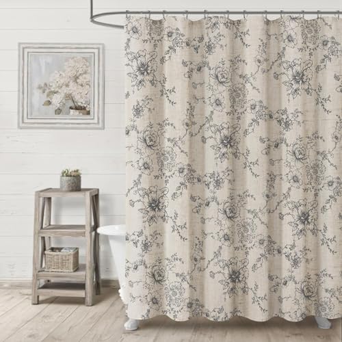 Farmhouse Floral Vintage Shower Curtain for Bathroom, Dark Grey