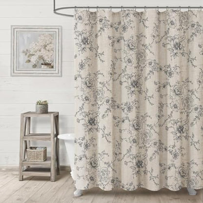 Farmhouse Floral Vintage Shower Curtain for Bathroom, Dark Grey