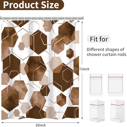 deFouliao Brown Modern Shower Curtain Geometric Grid Art Abstract Waterproof Bathroom Curtain for Bathtub Home Hotel Decor, Washable with Hooks, 36x72 Inch
